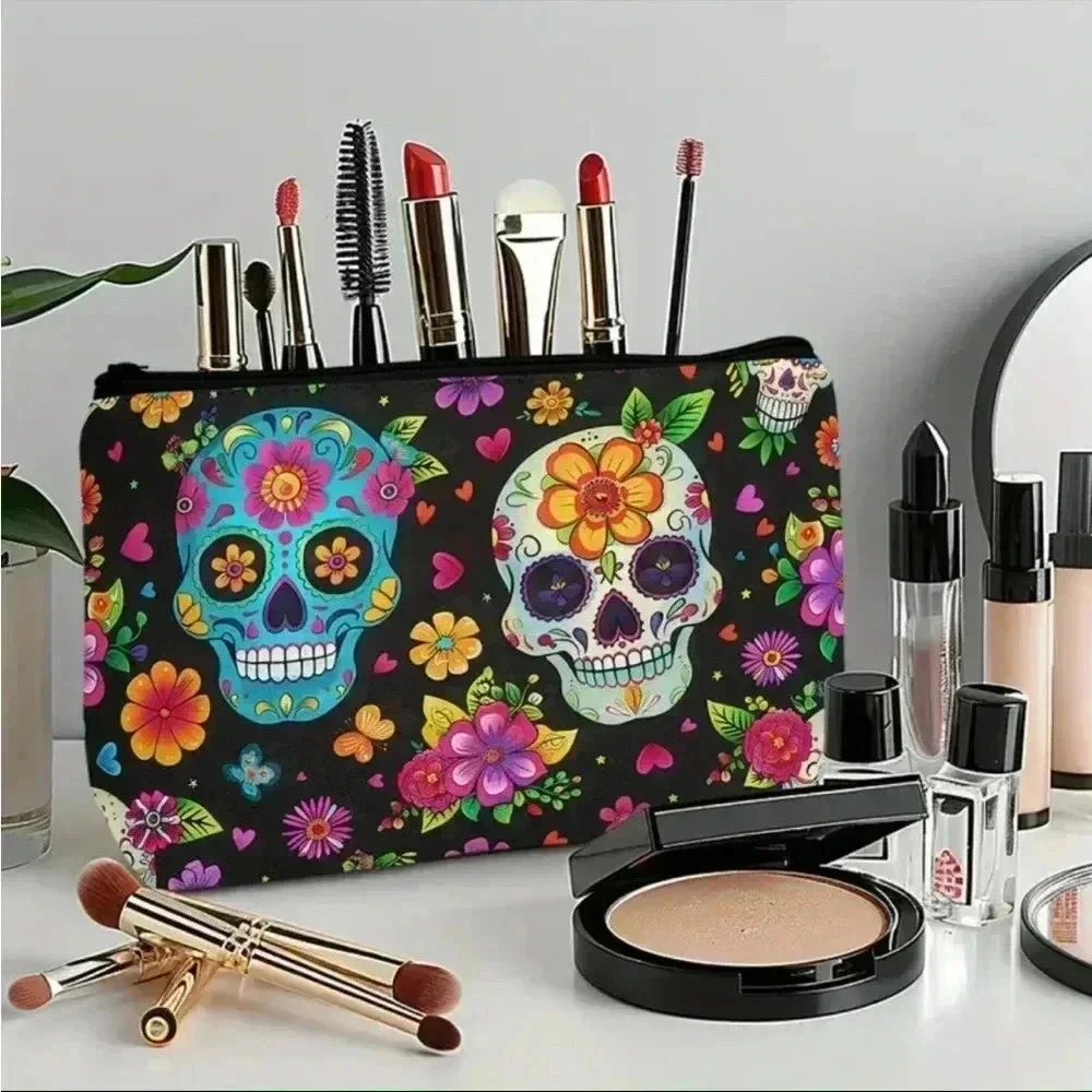 Skull Print Polyester Cosmetic Bag